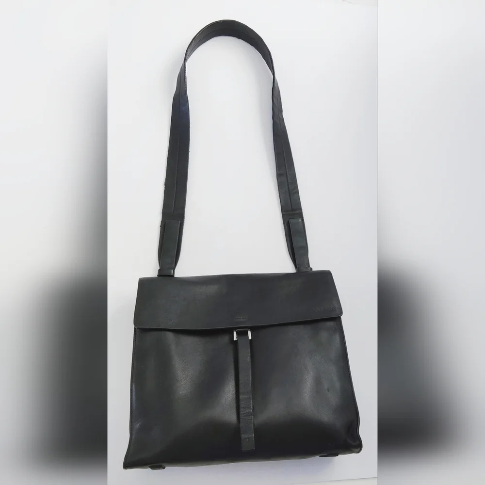 Prada Black Leather Flap Messenger Bag